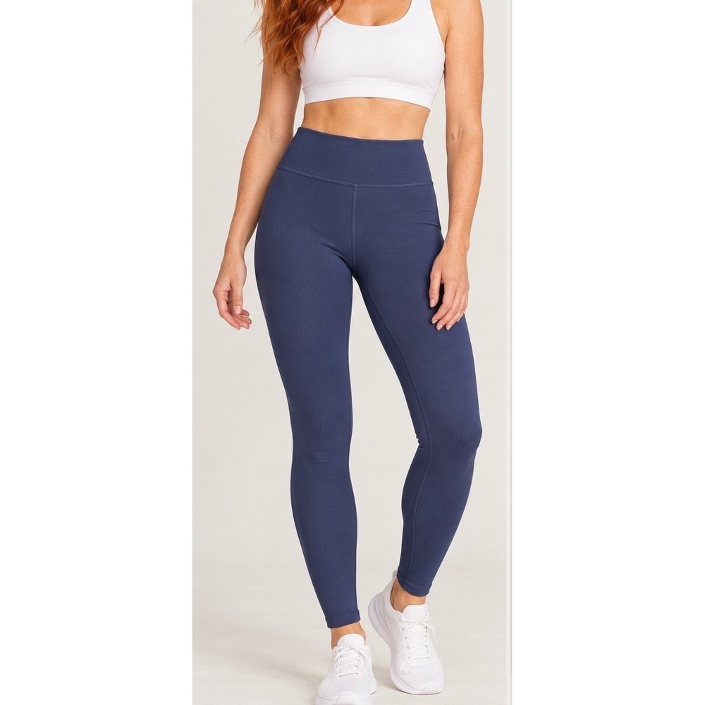 Wilo The Label Ribbed High Waisted Leggings Sz M Charcoal/Purple Athleisure